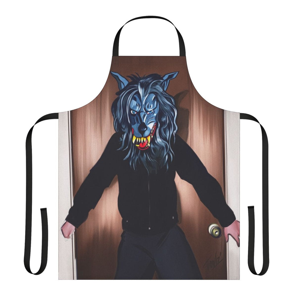 Creepy thriller-style apron with peach fuzz texture