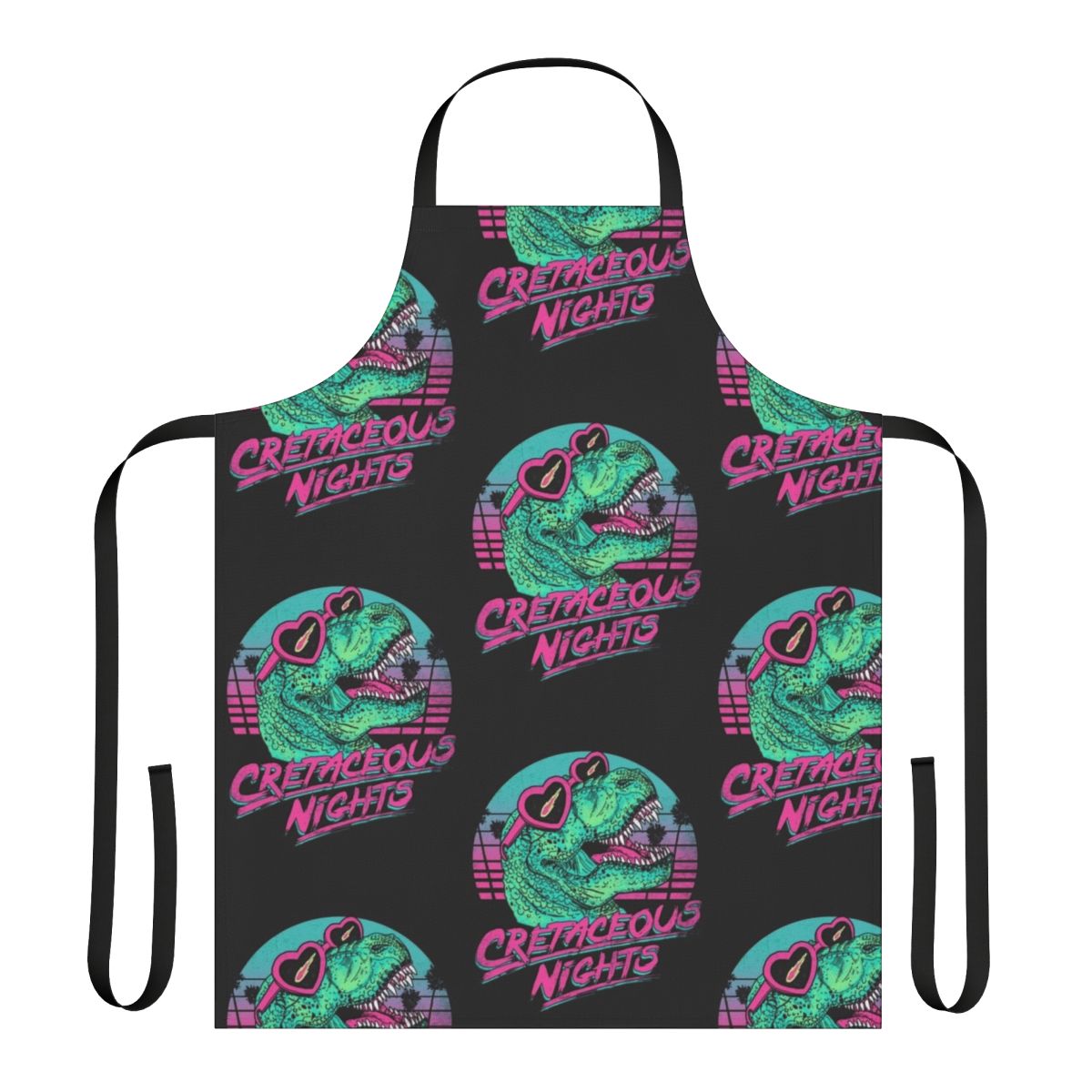 Cretaceous Nights Tyrannosaurus Rex Apron with Retro 80s Dinosaur Graphic Design