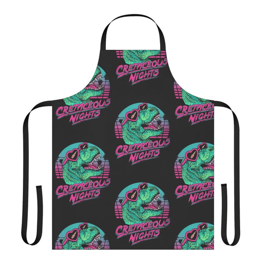 Cretaceous Nights Tyrannosaurus Rex Apron with Retro 80s Dinosaur Graphic Design