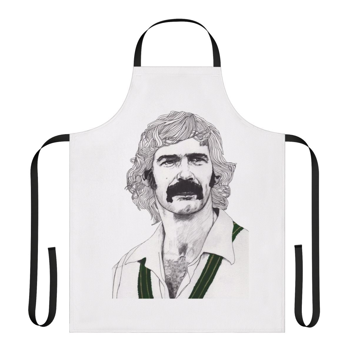 Cricket inspired apron with a design featuring legendary Australian cricketer Dennis Lillee