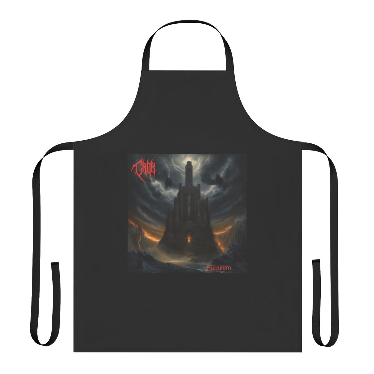 Crob Requiem death metal band logo printed on a black apron