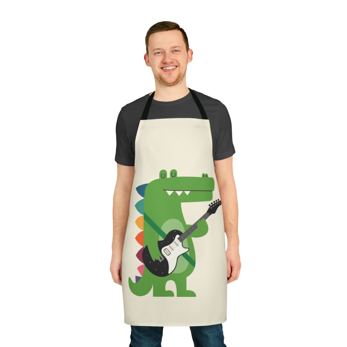 Croco Rock themed apron with a colorful, punk rock inspired crocodile or alligator print design.