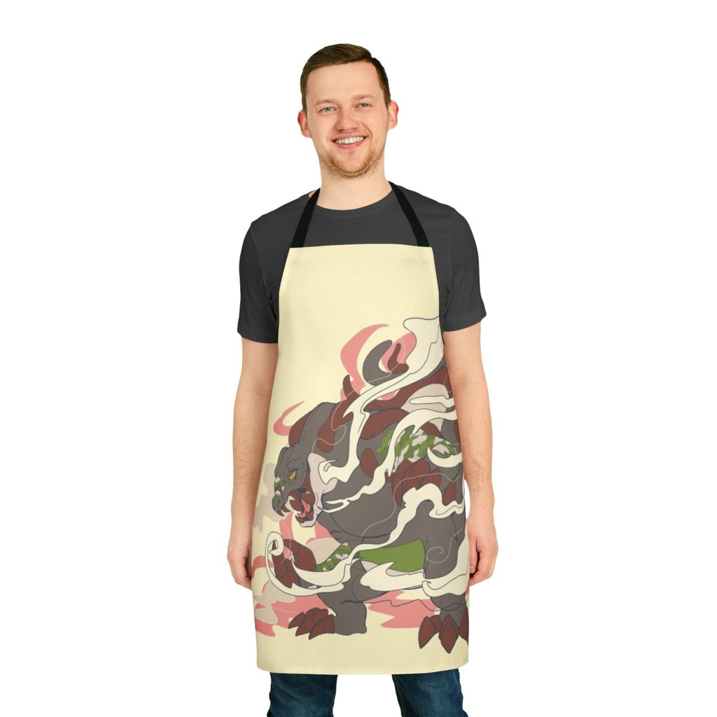 Crocarnage-inspired apron featuring a ferocious crocodile monster design
