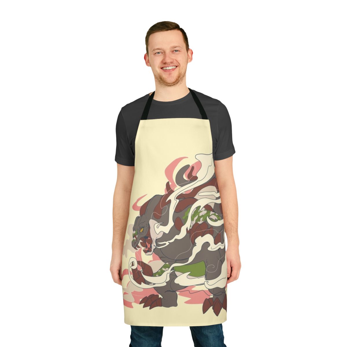 Crocarnage-inspired apron featuring a ferocious crocodile monster design
