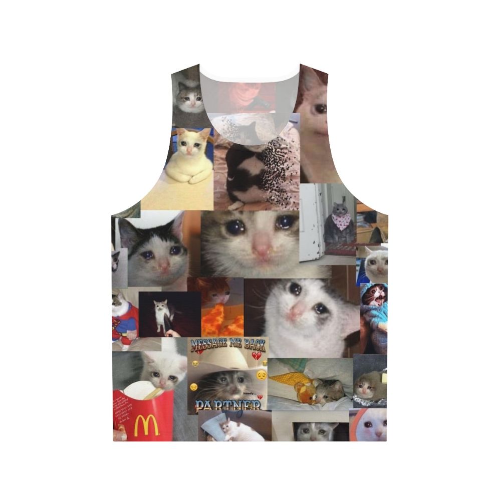 Crying cat design on a unisex tank top