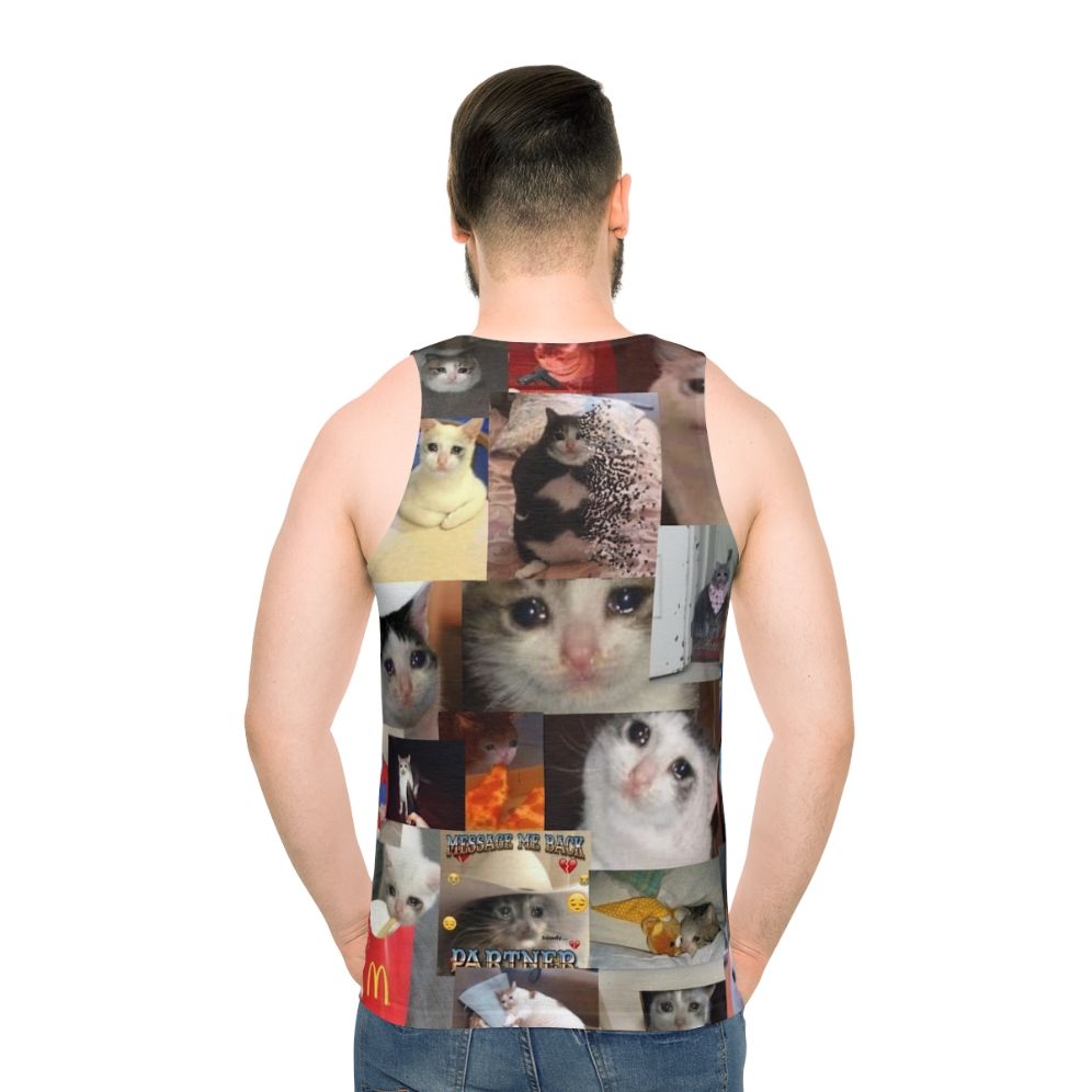 Crying cat design on a unisex tank top