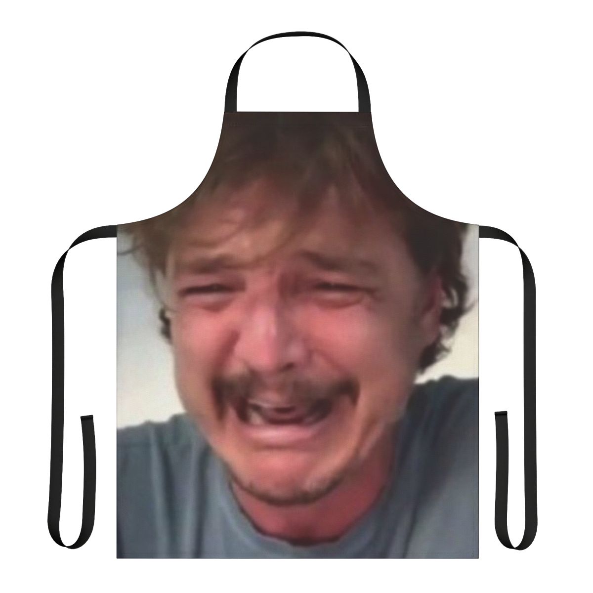 Apron featuring a crying meme image of actor Pedro Pascal