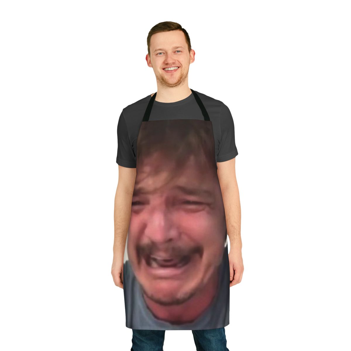 Apron featuring a crying meme image of actor Pedro Pascal