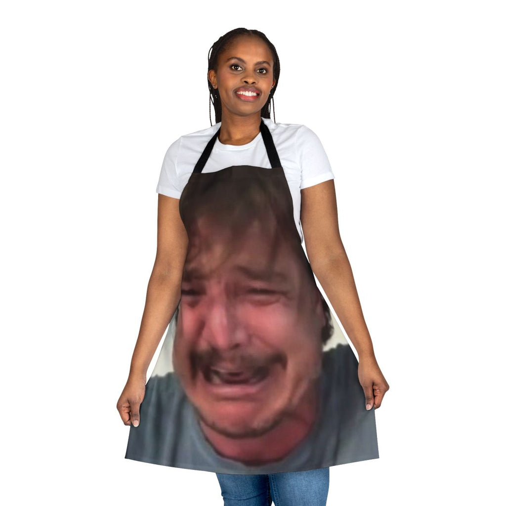 Apron featuring a crying meme image of actor Pedro Pascal