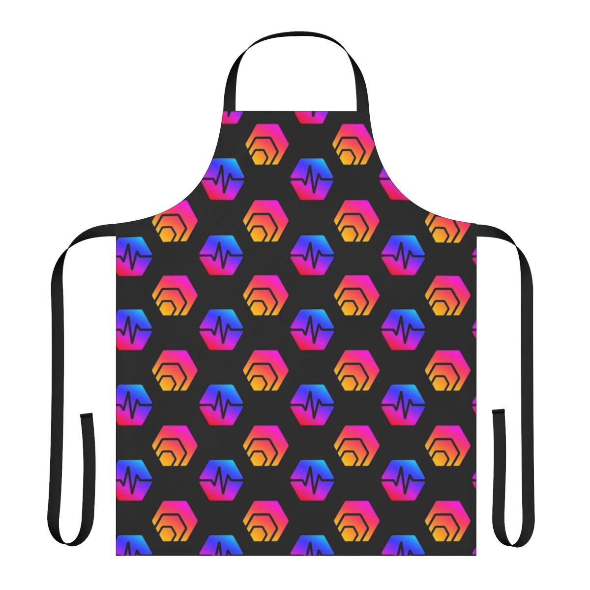 Crypto-inspired apron featuring Hex and Pulsechain logo patterns