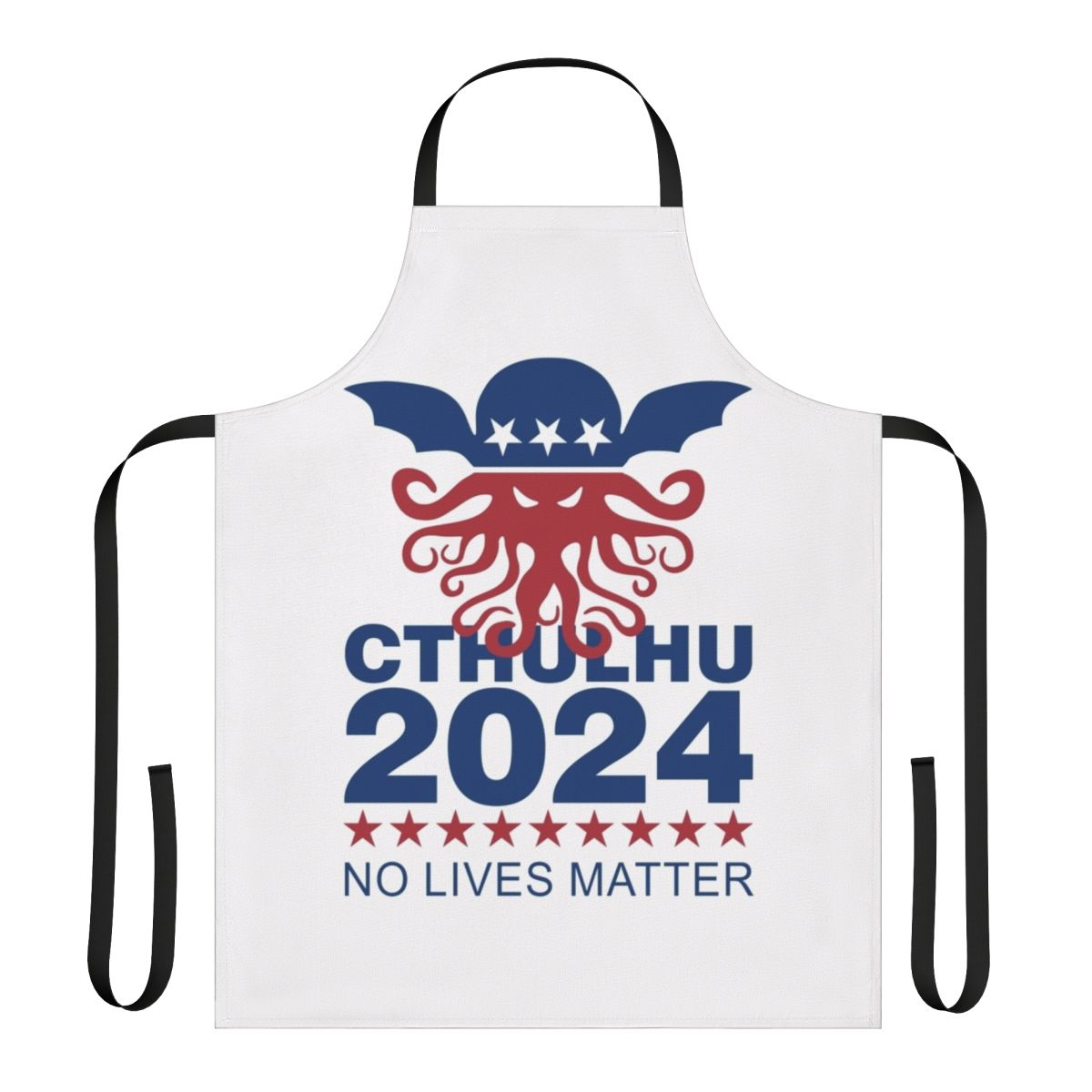 Cthulhu 2024 Apron with "No Lives Matter" text and Lovecraftian horror design
