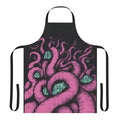 Chic black and pink apron featuring a silhouette of the mythical creature Cthulhu, perfect for dungeons and dragons enthusiasts and horror fans.