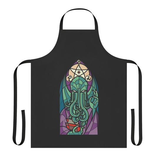 Cthulhu inspired apron with green tentacles and primordial god design
