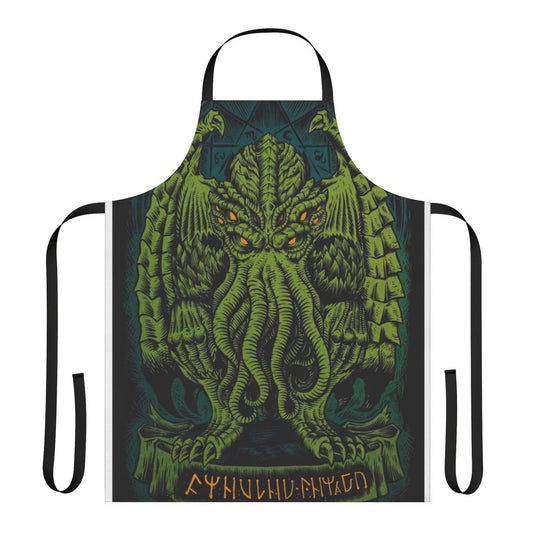 An apron featuring the sleeping Cthulhu, the cosmic horror from H.P. Lovecraft's Cthulhu Mythos