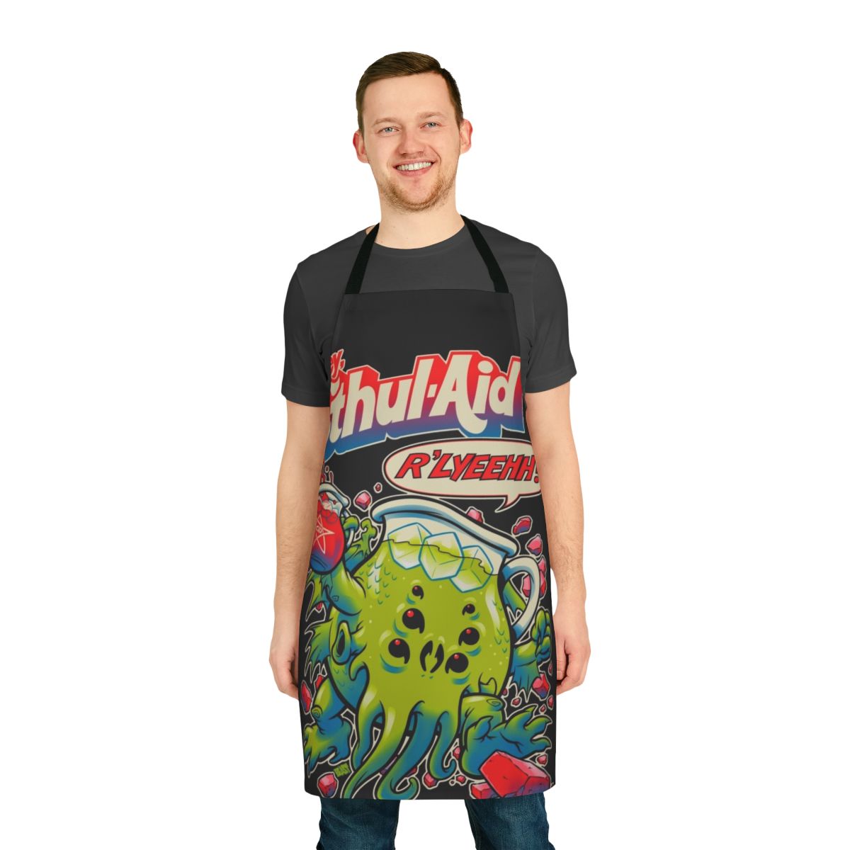 Cthulhu-themed cooking apron with Lovecraft-inspired design