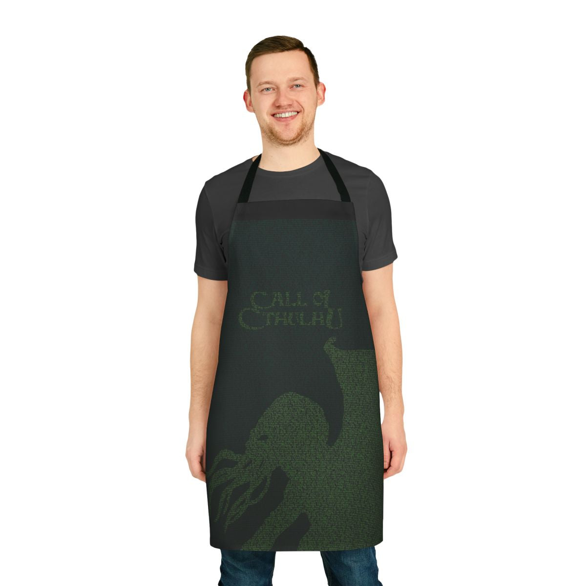 Cthulhu-themed apron with horror text and imagery