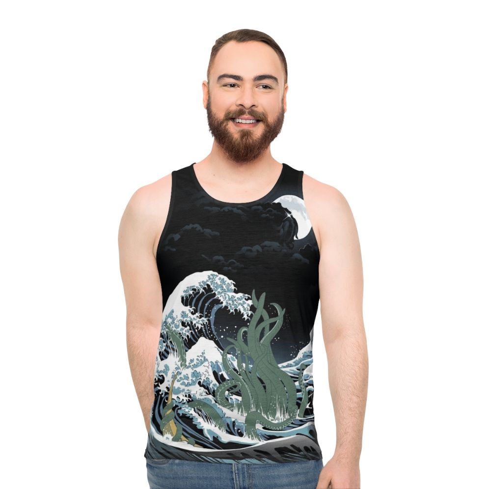 Cthulhu inspired unisex tank top with Japanese art elements