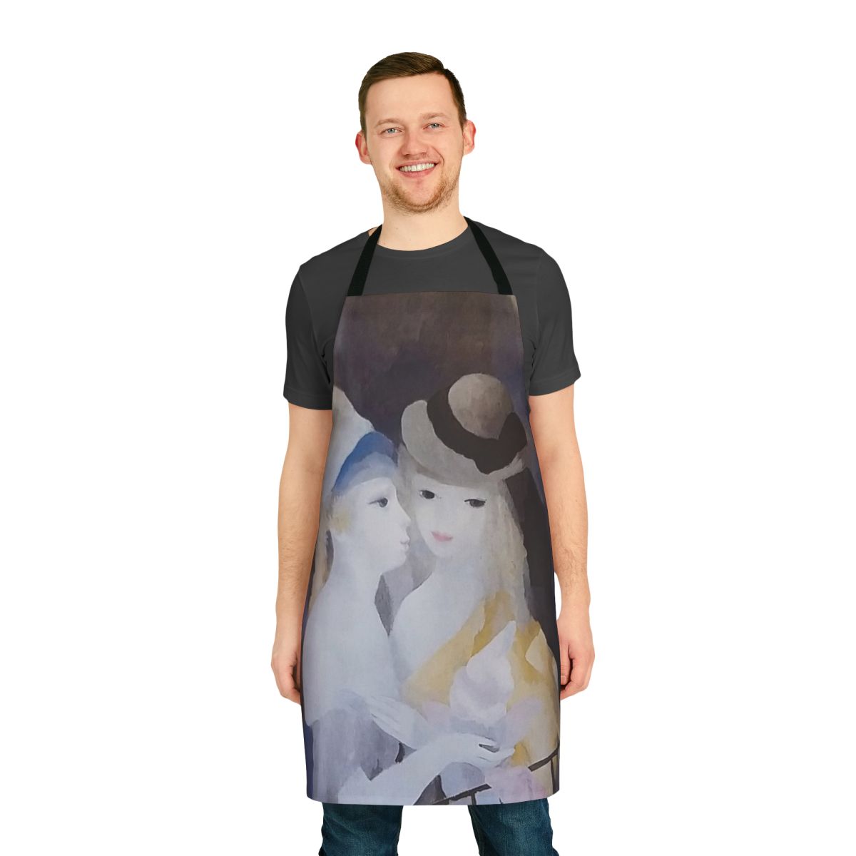 Cubist art apron with a design by French painter Marie Laurencin, known for her depictions of female friendship and relationships.