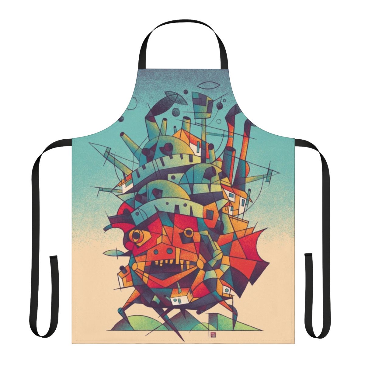 Cubist-style apron featuring elements from the anime film Howl's Moving Castle