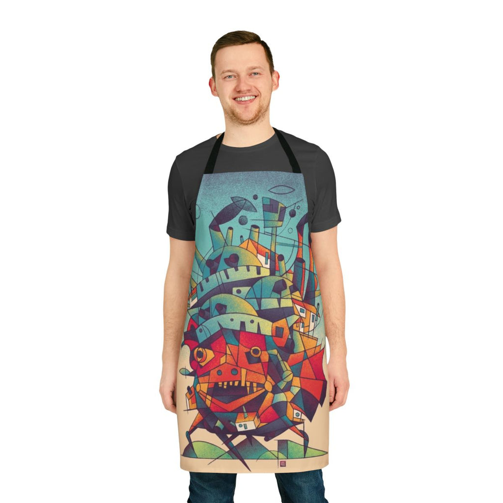 Cubist-style apron featuring elements from the anime film Howl's Moving Castle