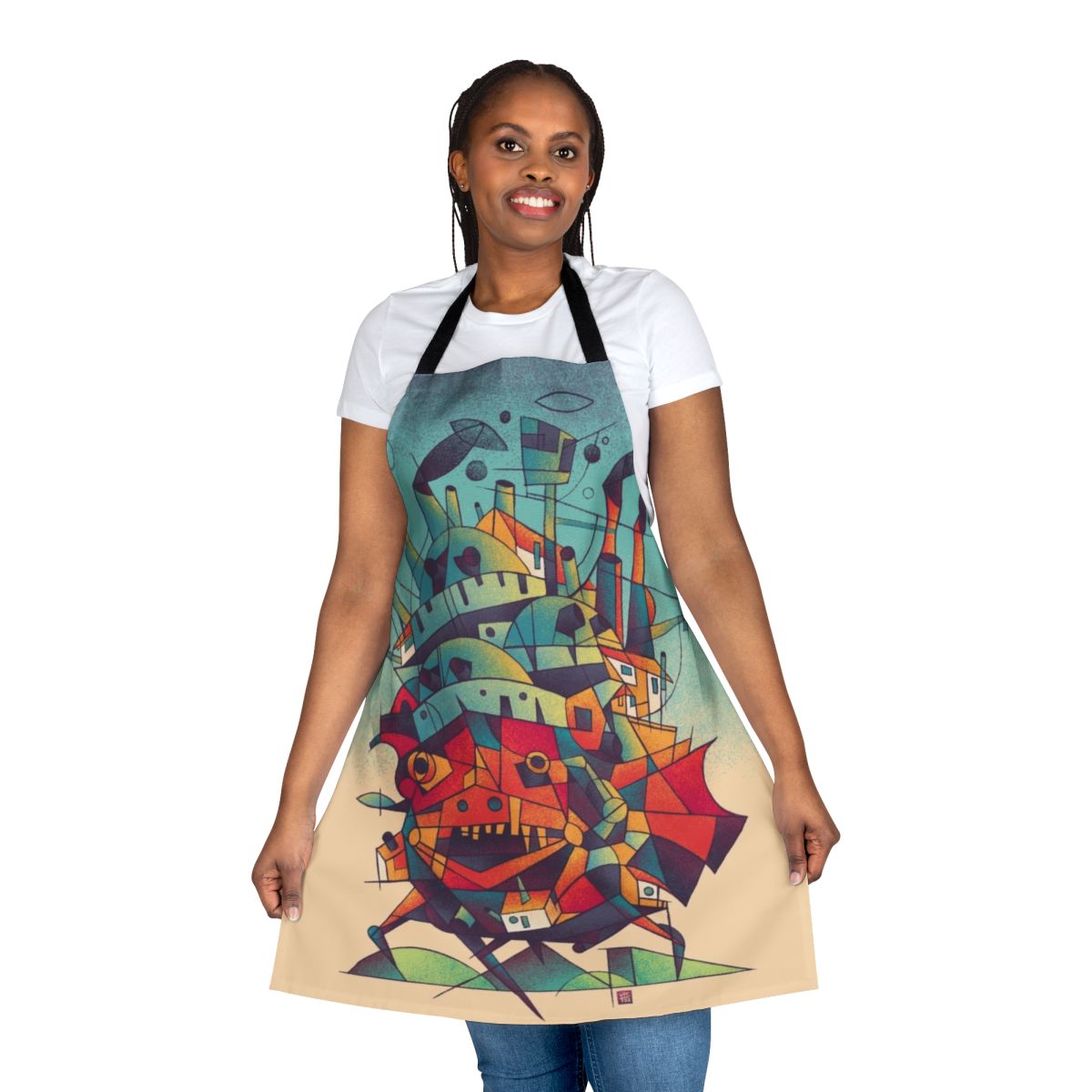 Cubist-style apron featuring elements from the anime film Howl's Moving Castle