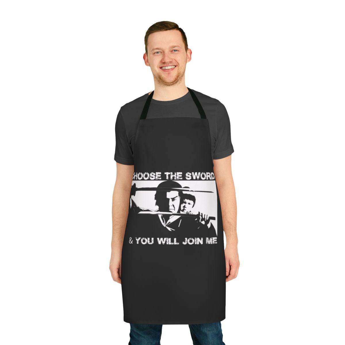 Lone Wolf and Cub Shogun Assassin themed apron with Japanese samurai and ninja imagery