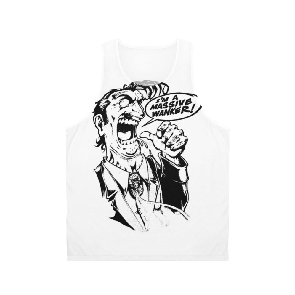 Unisex tank top with a dark humor design inspired by cult classic sci-fi movies and retro gaming