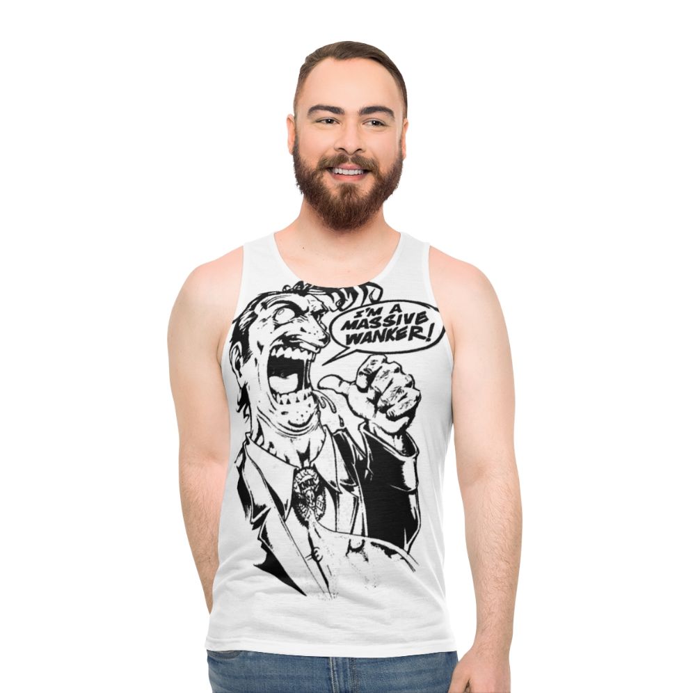 Unisex tank top with a dark humor design inspired by cult classic sci-fi movies and retro gaming