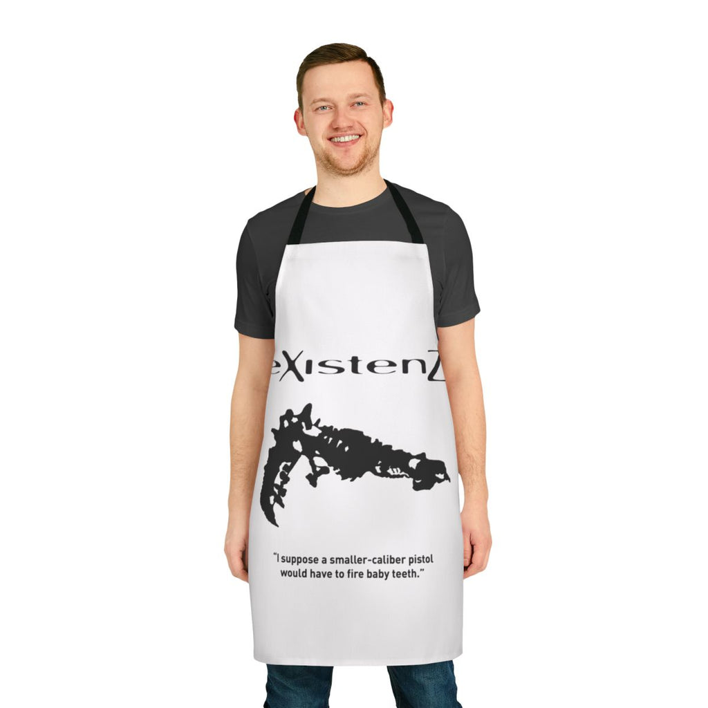 Apron featuring a graphic inspired by the 1999 cult film "Existenz" directed by David Cronenberg