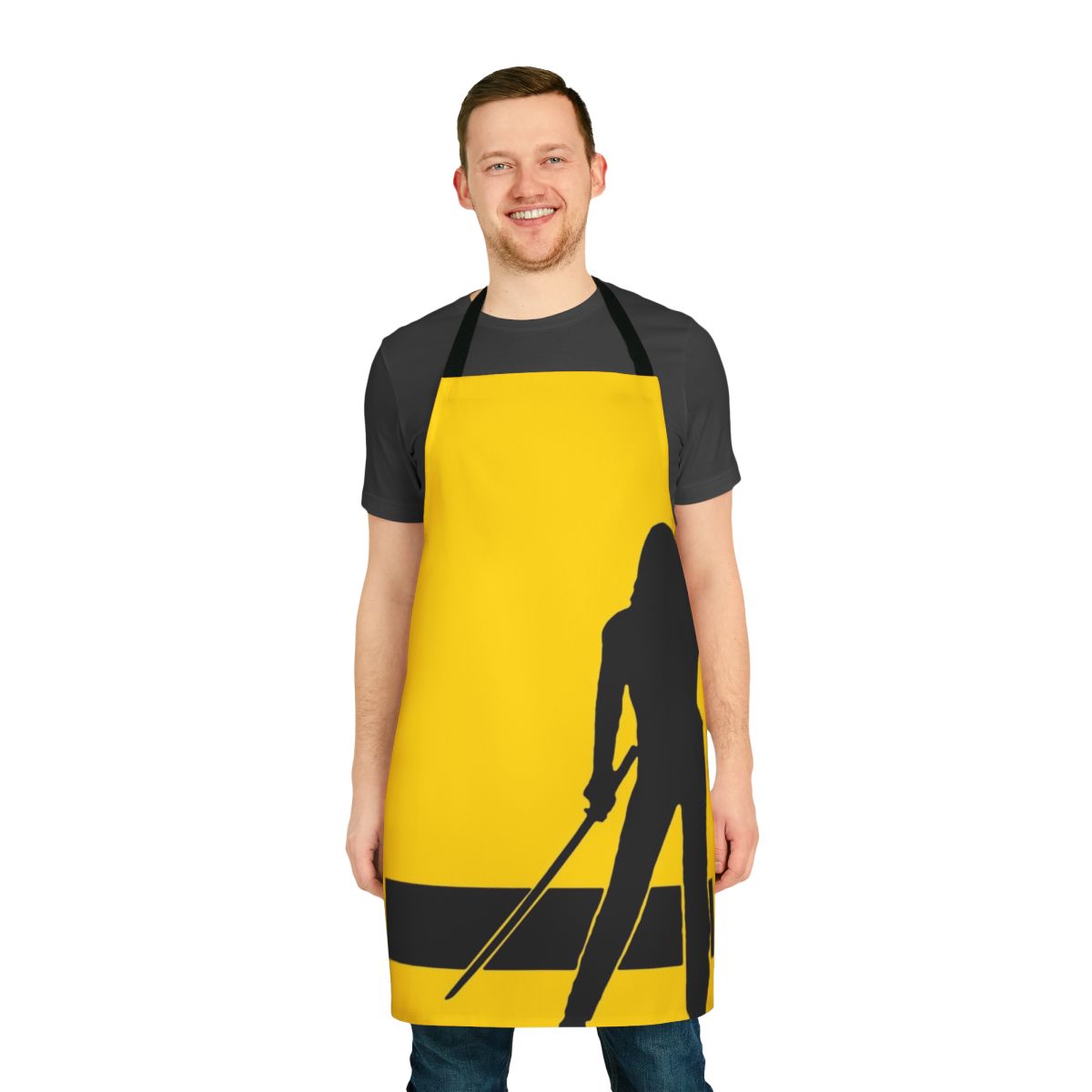 Silhouette bride design on a vintage-style apron for cult film fans
