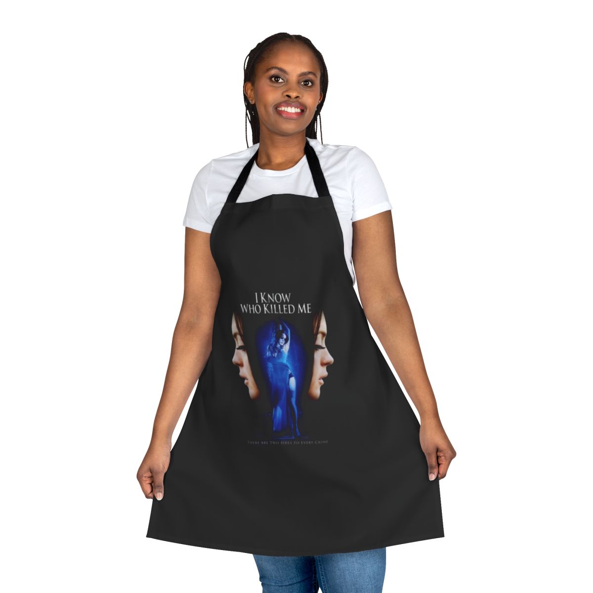 Apron with parody design inspired by the cult horror movie "I Know Who Killed Me" starring Lindsay Lohan.