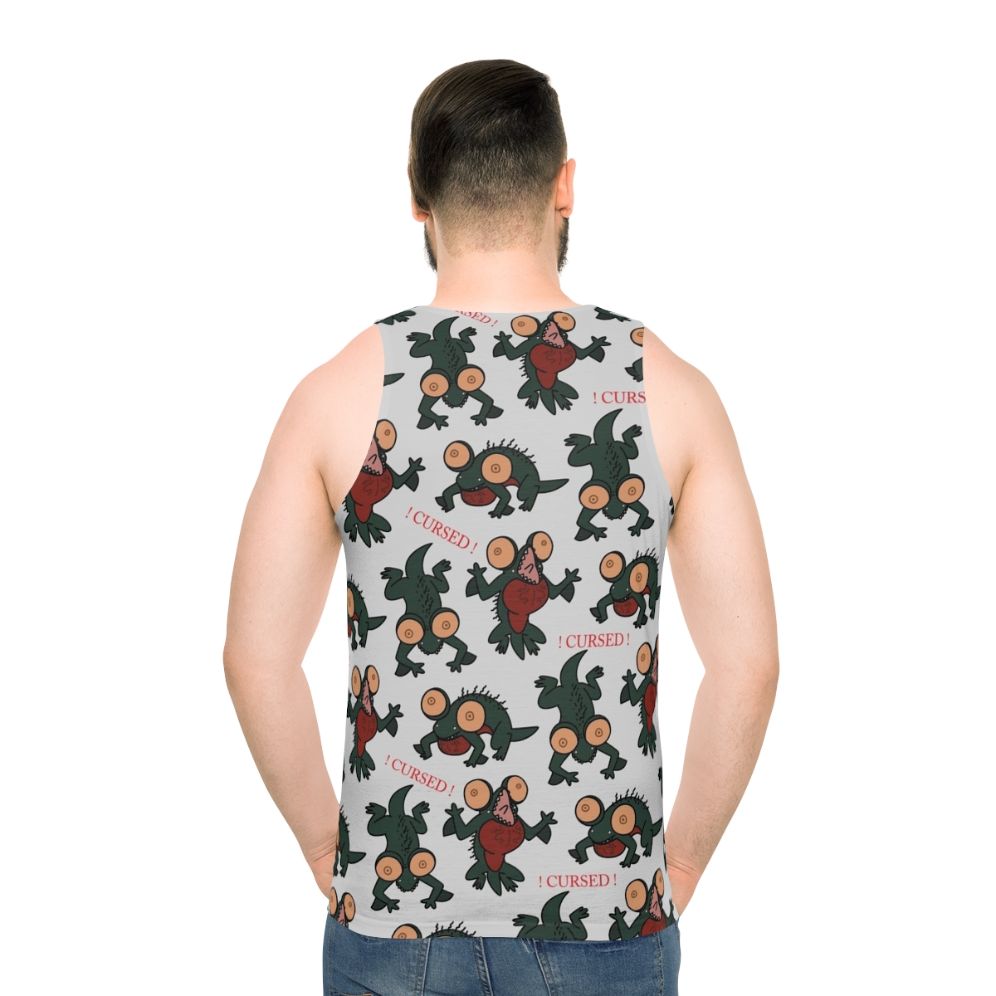 Unisex dark fantasy video game tank top with basilisk curse design