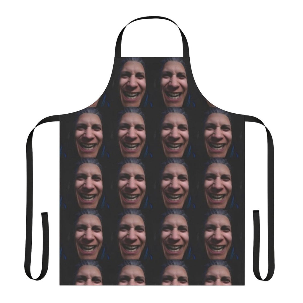 A dark and gritty apron featuring the cursed visage of Vergil from the Devil May Cry series.
