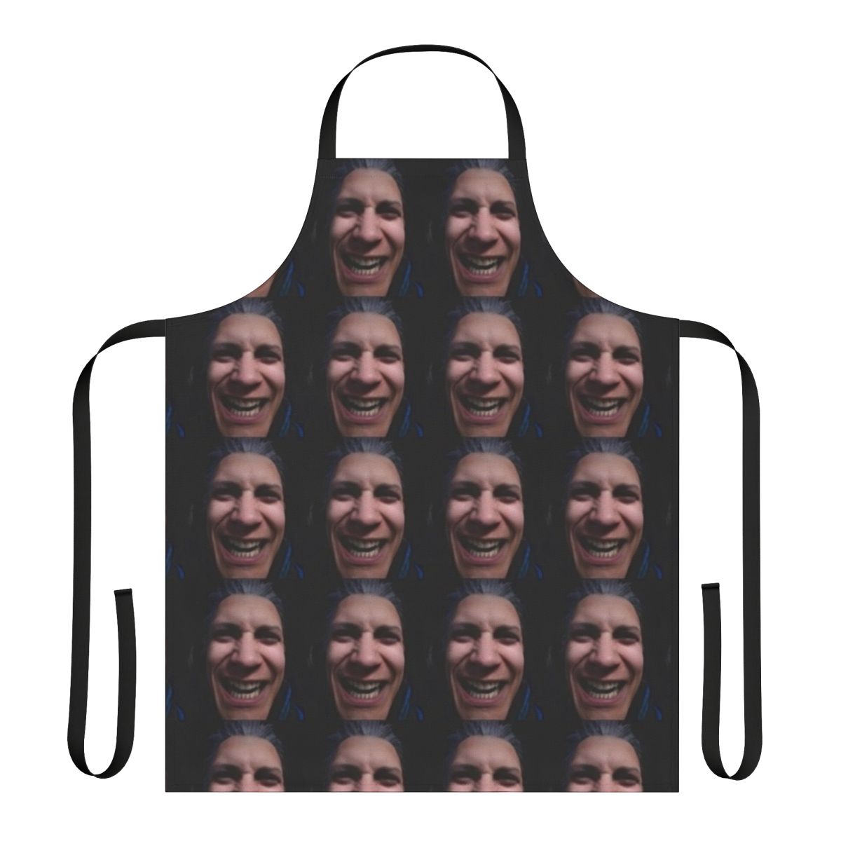 A dark and gritty apron featuring the cursed visage of Vergil from the Devil May Cry series.