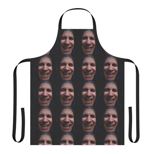 A dark and gritty apron featuring the cursed visage of Vergil from the Devil May Cry series.