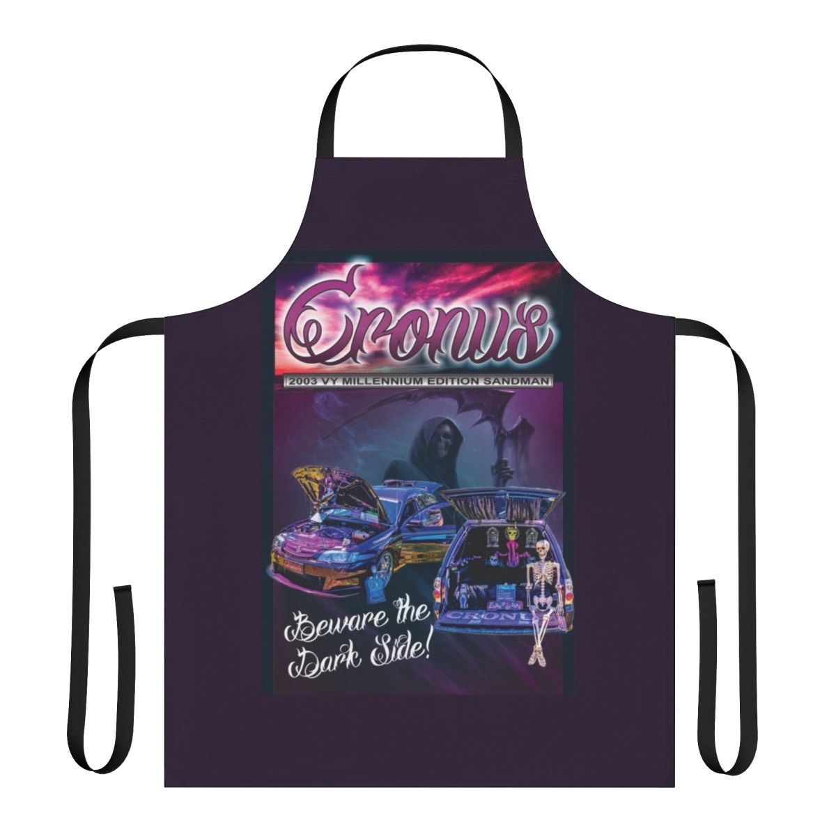 Custom cronus-themed millennium van apron for automotive enthusiasts