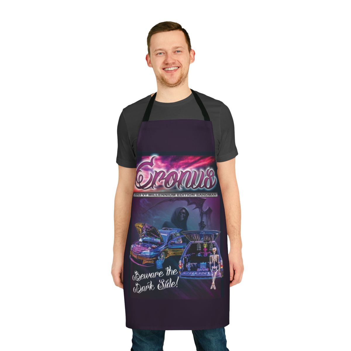 Custom cronus-themed millennium van apron for automotive enthusiasts
