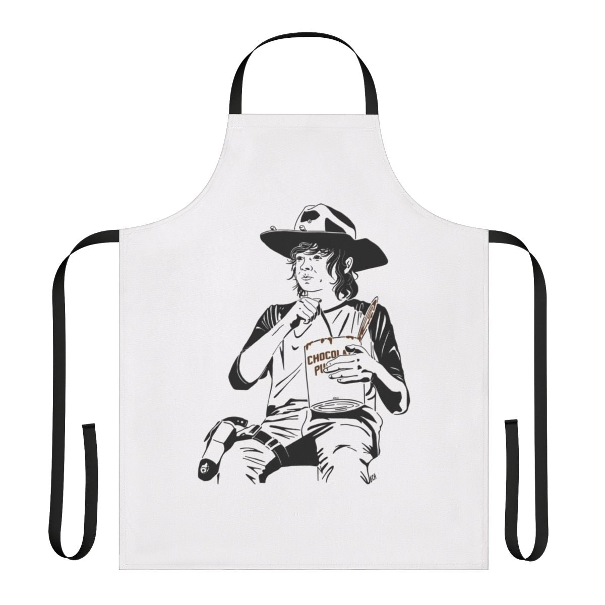 Custom fanart apron featuring a line art design inspired by The Walking Dead character Carl Grimes