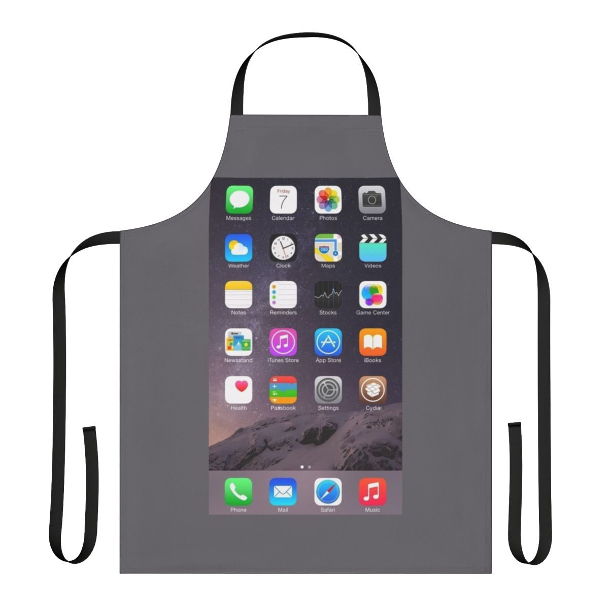Stylish apron featuring a custom iPhone homescreen design