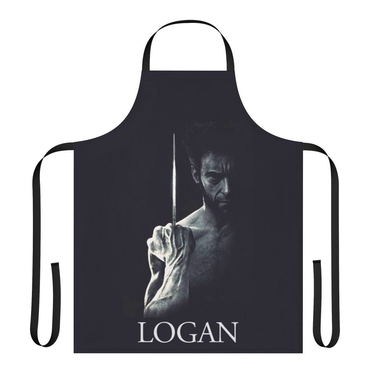 Blue apron with Logan/Wolverine from X-Men movie inspired design