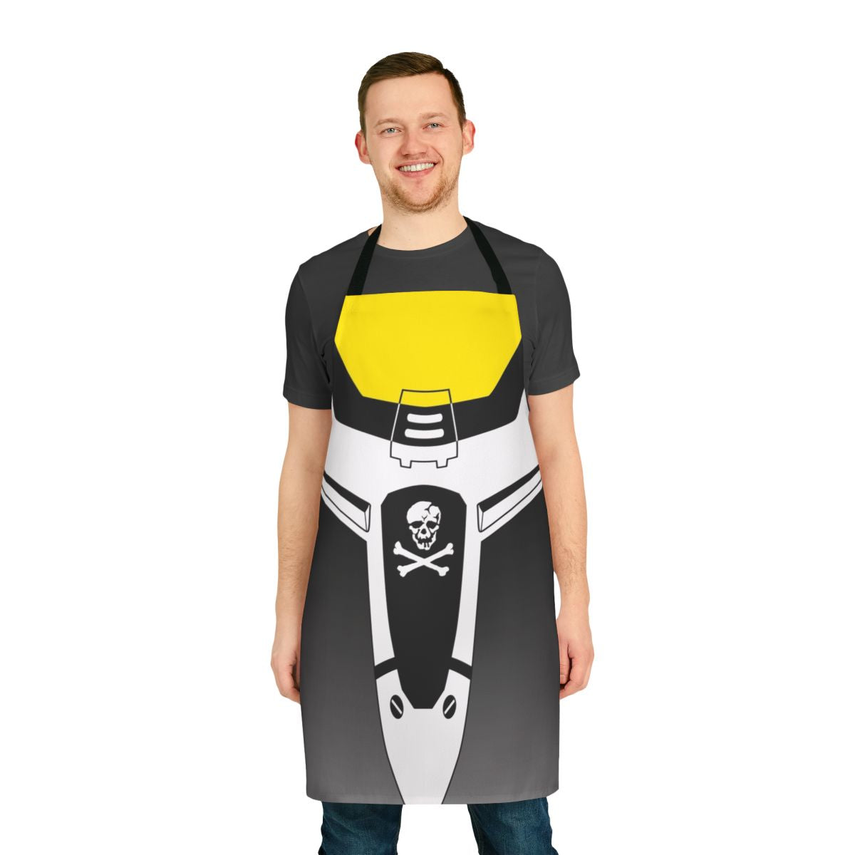 Macross-inspired mecha custom apron with Skull Squadron design