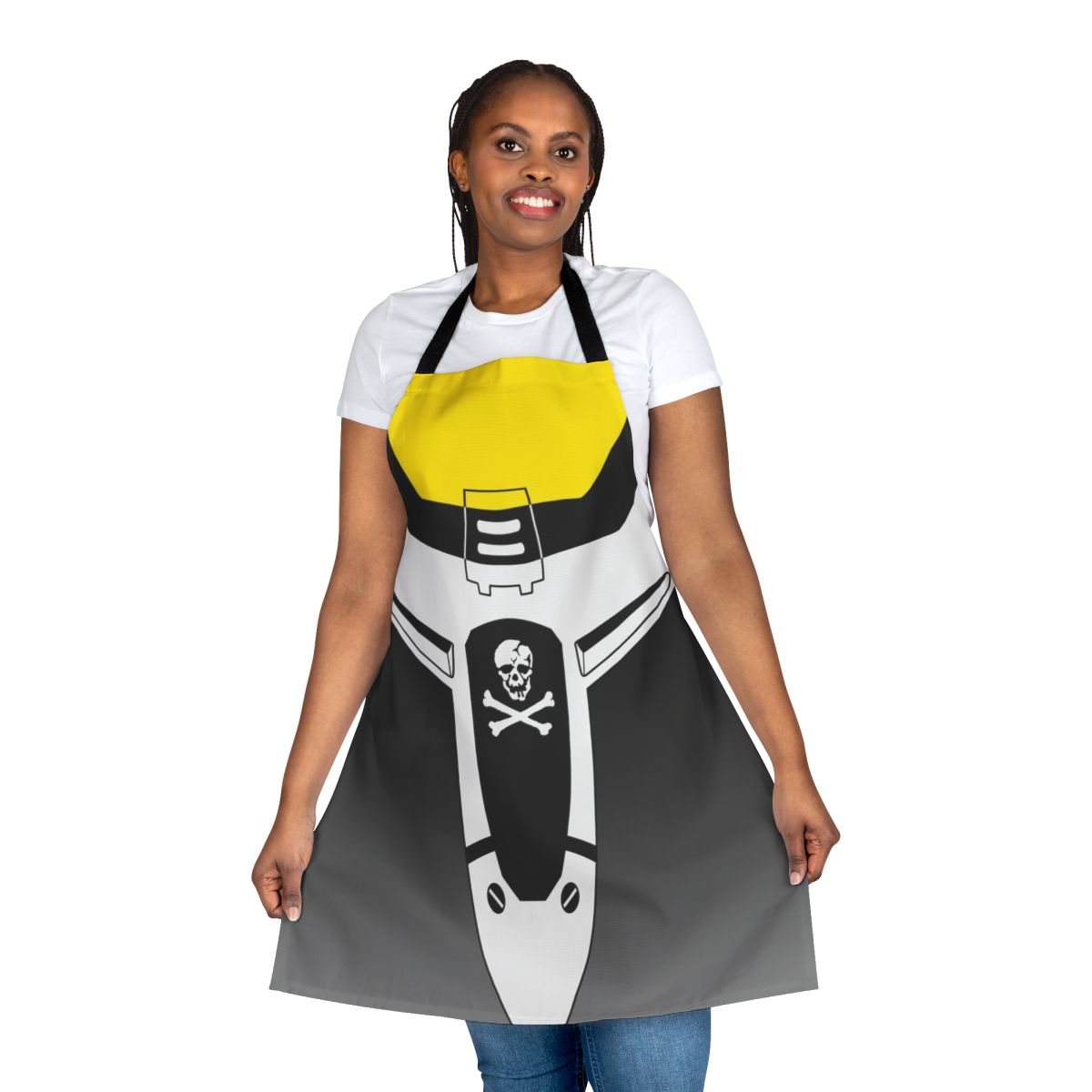 Macross-inspired mecha custom apron with Skull Squadron design