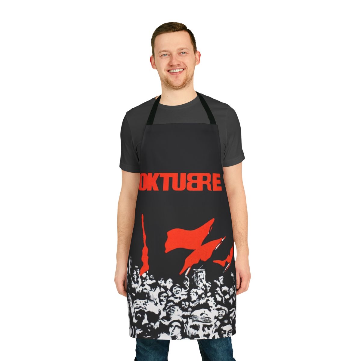 "Custom apron featuring the Oktubre logo and imagery inspired by the iconic Argentine rock band"