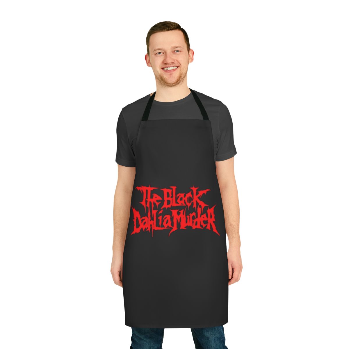 Custom printed apron featuring a metal band design