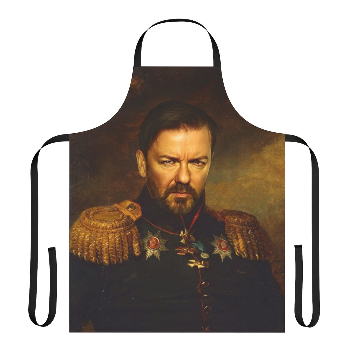 Ricky Gervais portrait apron with a Photoshopped celebrity face design