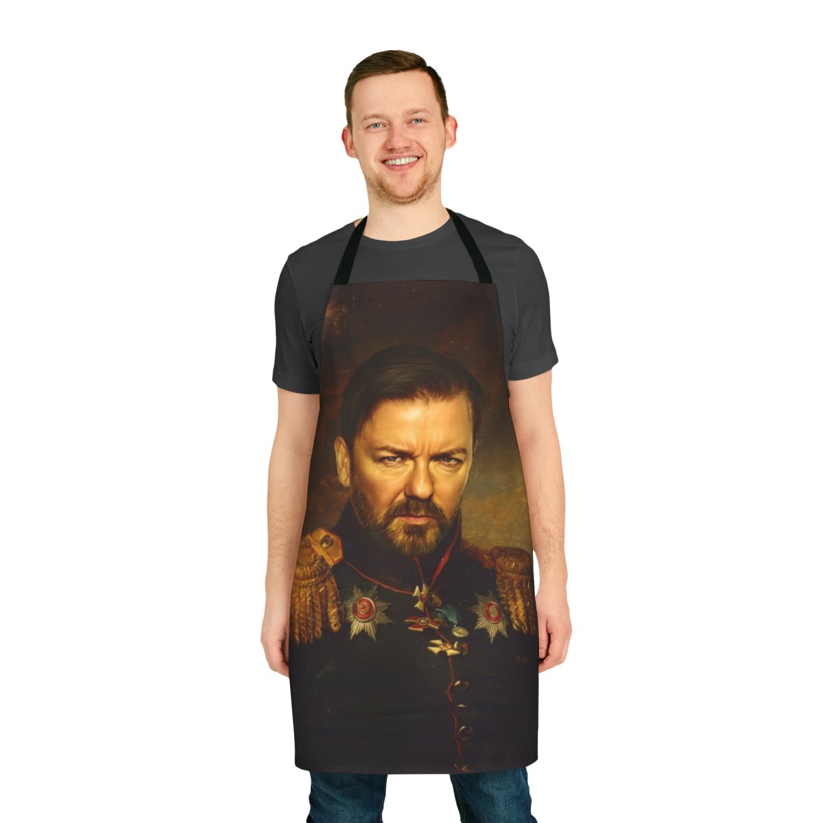 Ricky Gervais portrait apron with a Photoshopped celebrity face design
