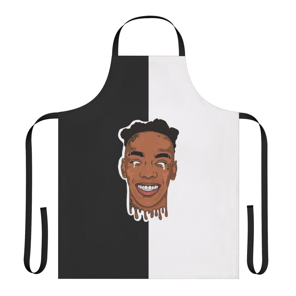 Custom black and white apron featuring YNW Melly inspired design