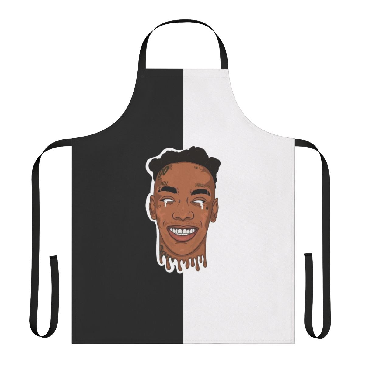 Custom black and white apron featuring YNW Melly inspired design