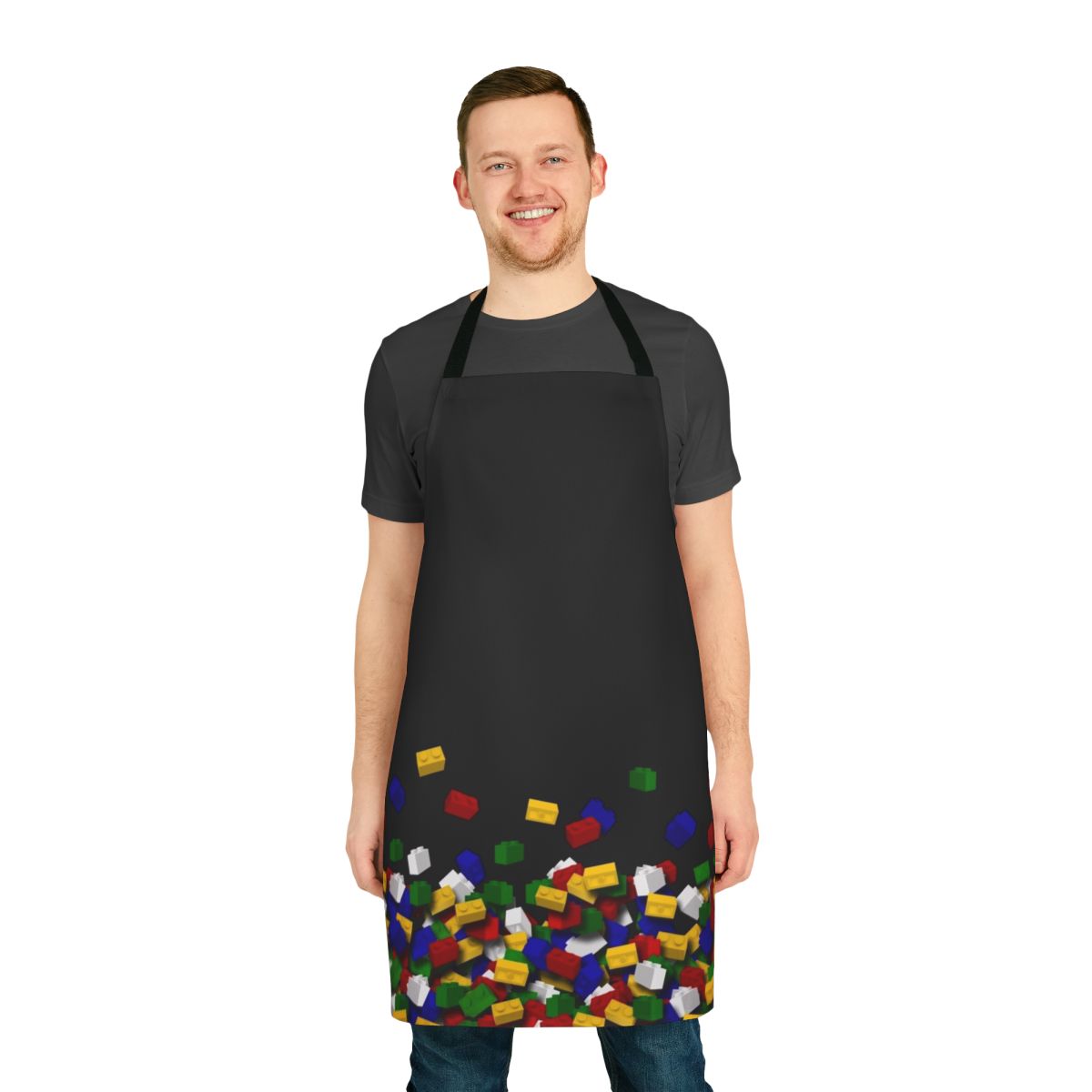 Customizable brick art apron featuring Lego-inspired design