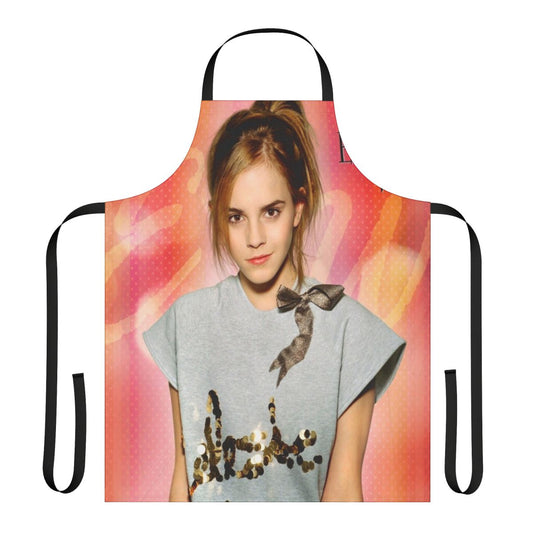 Customizable apron featuring Emma Watson, star of The Perks of Being a Wallflower and Beauty and the Beast.